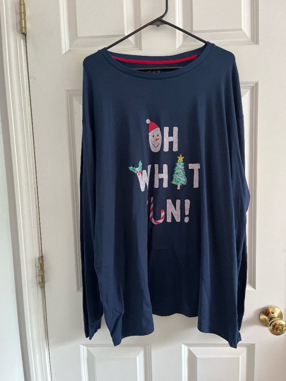 Holiday Time Navy Blue "Oh What Fun" Long Sleeve Crewneck Pajama Shirt, 3XL/3XG